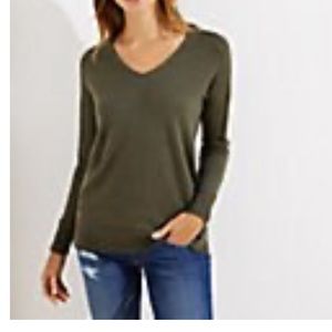 Loft V-neck Sweater Cool Olive Heather green sz M